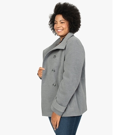 manteau court femme avec col montant et fermeture boutons grisB002501_1