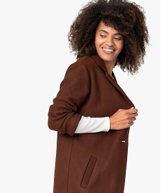 manteau court femme en matiere extensible et grand col brunB002601_2