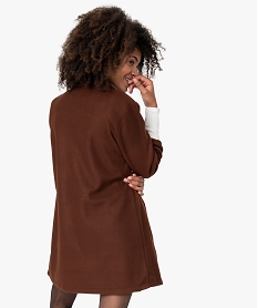 manteau court femme en matiere extensible et grand col brunB002601_3