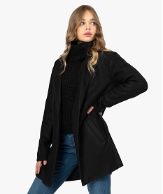 manteau court femme en matiere extensible et grand col noirB002701_1