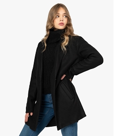 GEMO Manteau court femme en matière extensible et grand col Noir