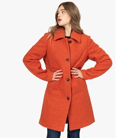 GEMO Manteau femme mi-long en maille bouclette Orange