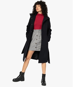 GEMO Manteau femme avec col montant et ceinture Noir