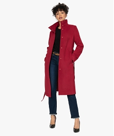 GEMO Manteau femme avec col montant et ceinture Rouge