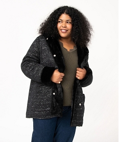 manteau en maille bouclette et details duveteux femme grande taille grisB003401_1