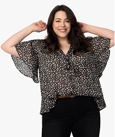 GEMO Blouse femme à manches courtes et motifs fleuris Noir