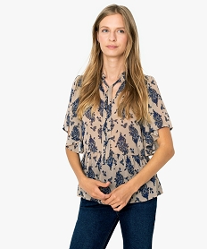 GEMO Blouse femme à basque et manches courtes Imprimé