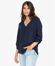 GEMO Blouse femme unie avec manches retroussables Bleu