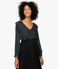 blouse femme a manches longues avec volants sur les cotes noirB004801_1