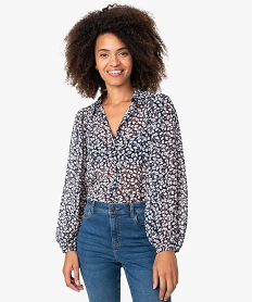 GEMO Chemise femme en voile à motif fleuri bleu standard