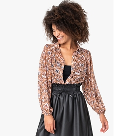 GEMO Chemise femme en voile à motif fleuri vert chine