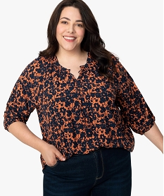 GEMO Blouse femme grande taille imprimée à manches 34 et col fantaisie Orange