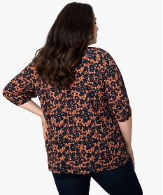 blouse femme grande taille imprimee a manches 34 et col fantaisie orange chemisiers et blousesB005601_3