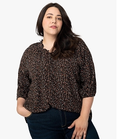 GEMO Blouse femme grande taille imprimée à manches 34 et col fantaisie Imprimé