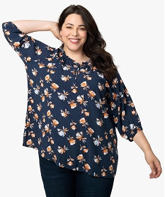 GEMO Blouse femme grande taille imprimée à manches 34 et col fantaisie Imprimé