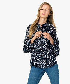 GEMO Blouse femme à manches longues à motifs fleuris et rayures pailletées Imprimé