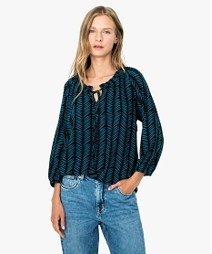 PANTALON ECRU BLOUSE PALMIER BLEU