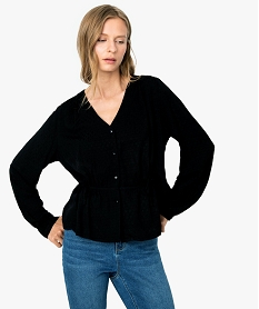 chemise femme a basque en matiere texturee noirB006901_1