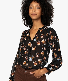 chemise femme a smocks en voile imprime brunB007601_2