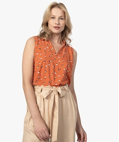 GEMO Blouse femme sans manches imprimée avec col chemise Imprimé