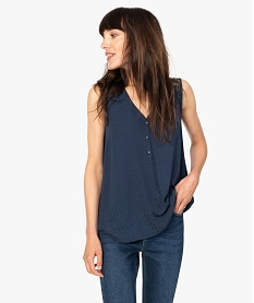 GEMO Blouse femme unie sans manches avec dentelle dans le dos Bleu