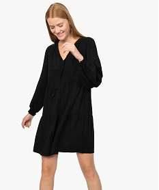 GEMO Robe femme fluide à manches longues Noir