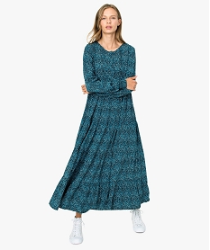 GEMO Robe femme imprimée longueur cheville à manches longues Imprimé