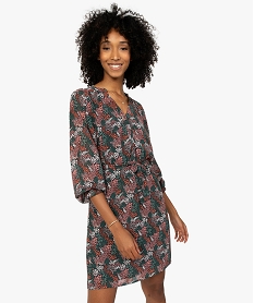 GEMO Robe femme à manches longues en voile imprimé petits fleurs Imprimé
