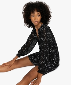 GEMO Robe femme à manches longues en voile imprimé à pois Imprimé
