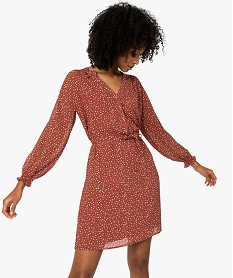 GEMO Robe femme à manches longues en voile imprimé petits cœurs Imprimé