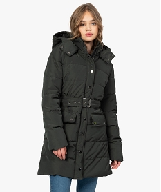 manteau femme matelasse avec capuche et ceinture vertB013301_1