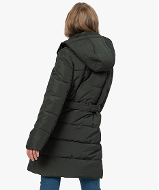 manteau femme matelasse avec capuche et ceinture vertB013301_3