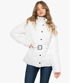 blouson femme matelasse avec capuche et ceinture beigeB013601_1