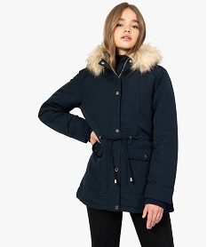 parka femme matelassee avec capuche a bords amovibles bleuB014801_1