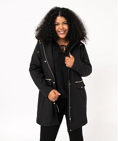 manteau femme a capuche fantaisie et details metalliques noirB015101_1