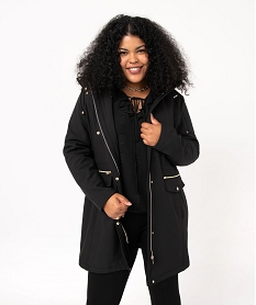 GEMO Manteau femme à capuche fantaisie et détails métalliques Noir