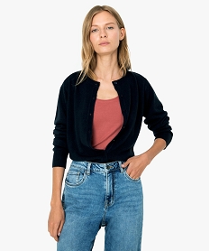 GEMO Gilet femme boutonné coupe classique et col rond Bleu