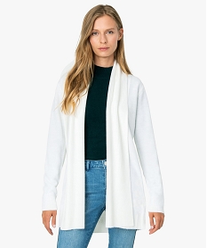 GEMO Gilet femme porté ouvert avec col châle côtelé Blanc