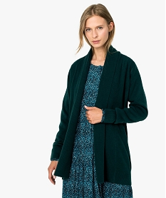 GEMO Gilet femme porté ouvert avec col châle côtelé Vert