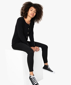 GEMO Gilet femme en maille fine avec col rond et boutons métalliques Noir
