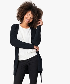 GEMO Gilet femme coupe longue avec ceinture à nouer Noir