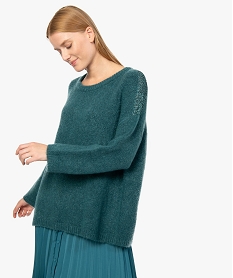GEMO Pull femme en grosse maille avec fil pailleté sur les épaules Bleu