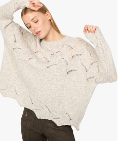 GEMO Pull femme en maille fantaisie avec encolure ronde Beige