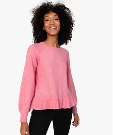 GEMO Pull femme à basque et manches bouffantes Rose