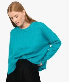 GEMO Pull femme large en grosse maille duveteuse Bleu