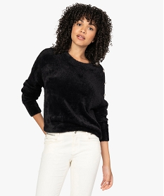 GEMO Pull femme en maille peluche avec boutons strass sur l’épaule Noir
