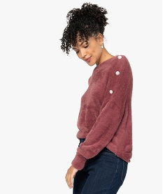 GEMO Pull femme en maille peluche avec boutons strass sur l’épaule Rose