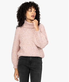 GEMO Pull femme à col roulé et grosse maille douce Rose