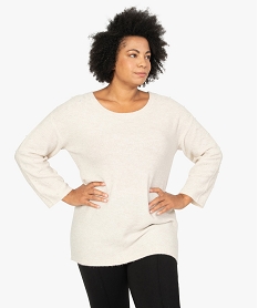 GEMO Pull femme avec perles sur les manches Beige