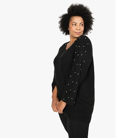 GEMO Pull femme avec perles sur les manches noir standard